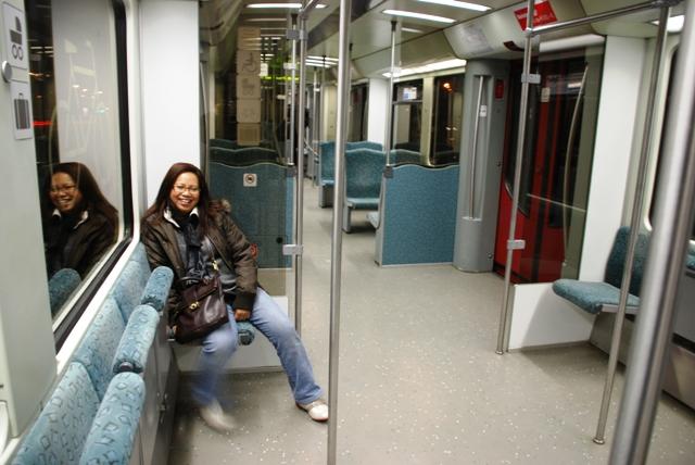 Inside the train to Schonefield Airport one early morning.  The trains are quite clean...